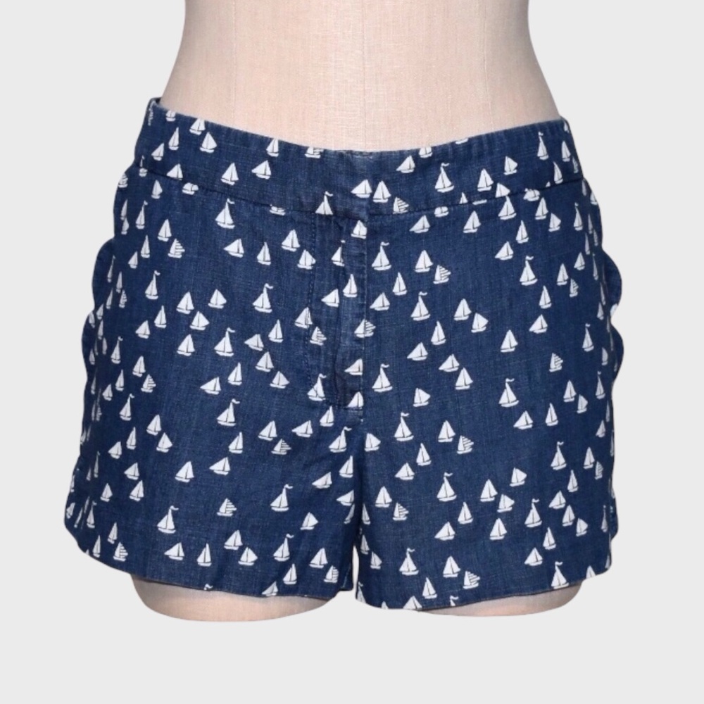 J Crew Chambray Sailboat Print Scallop Pocket Shorts - Picture 1 of 5